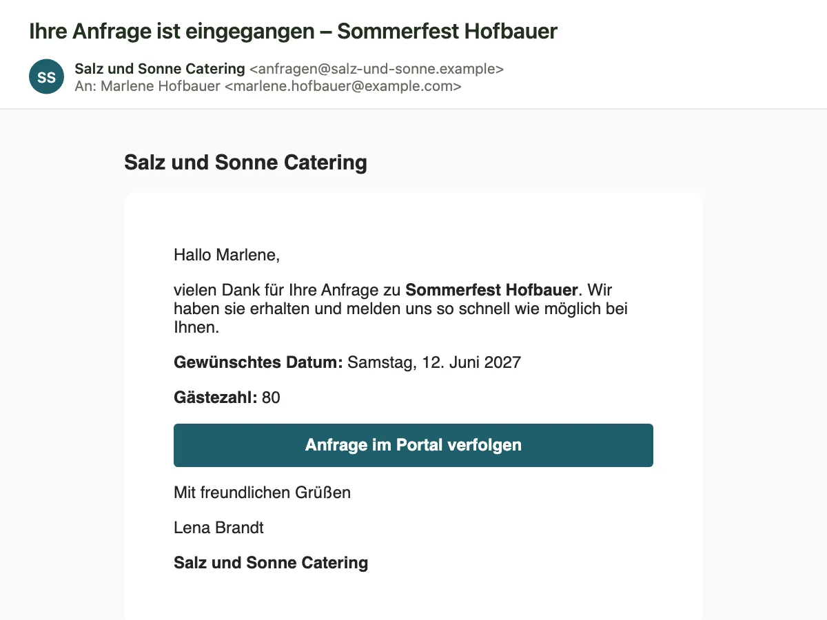 Confirmation email to the customer
