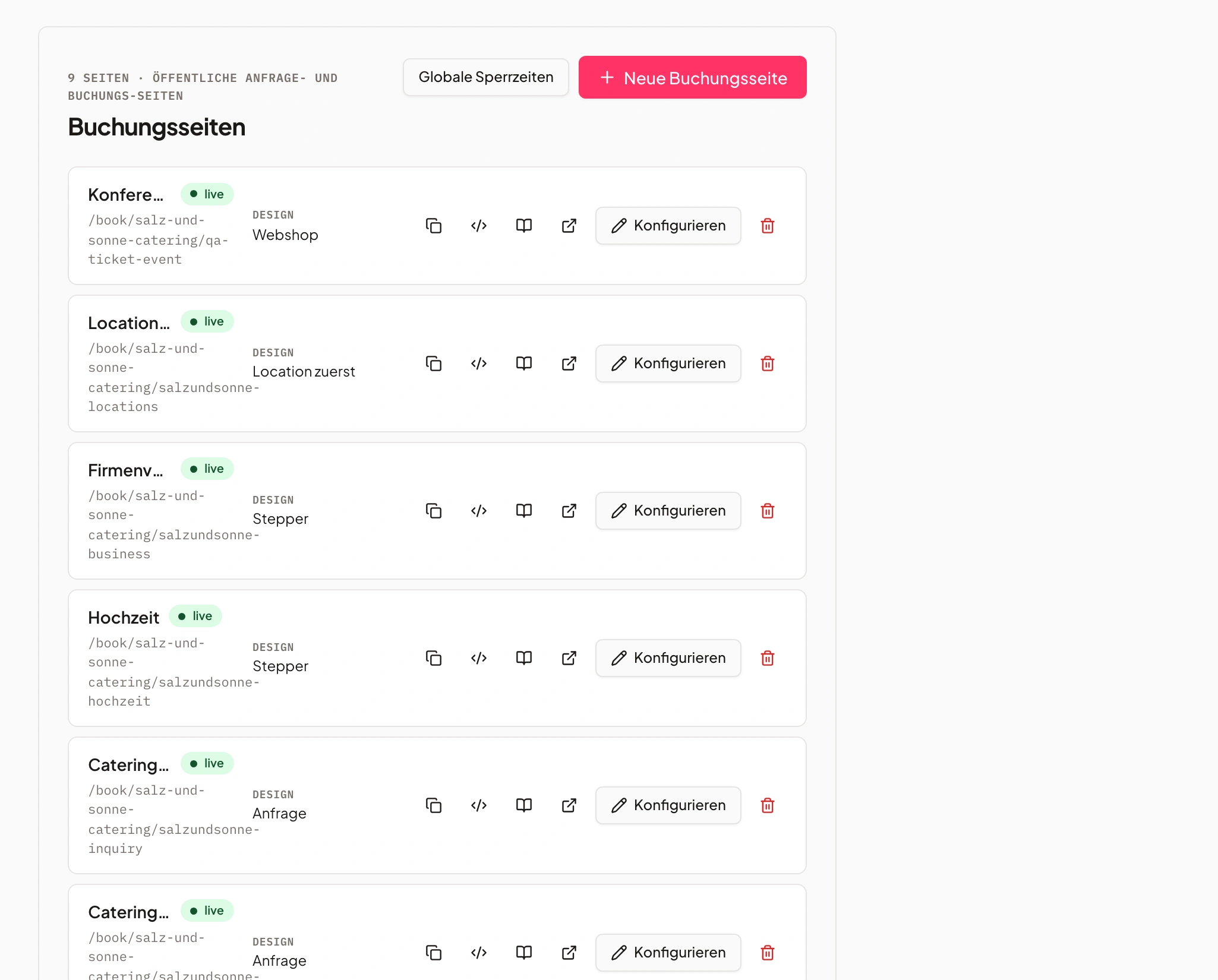 Gestione delle pagine di prenotazione in Univents