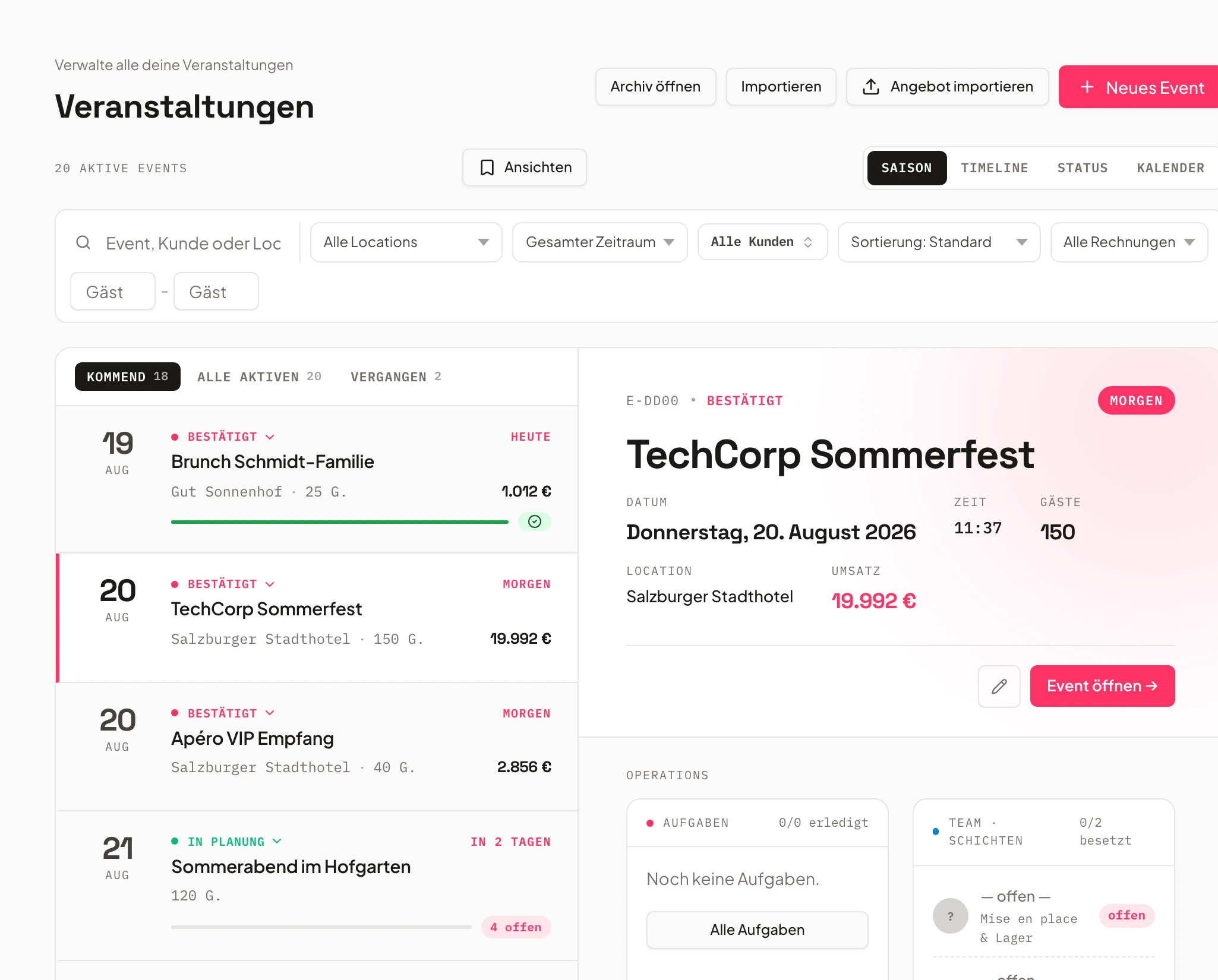 Veranstaltungsübersicht in Univents