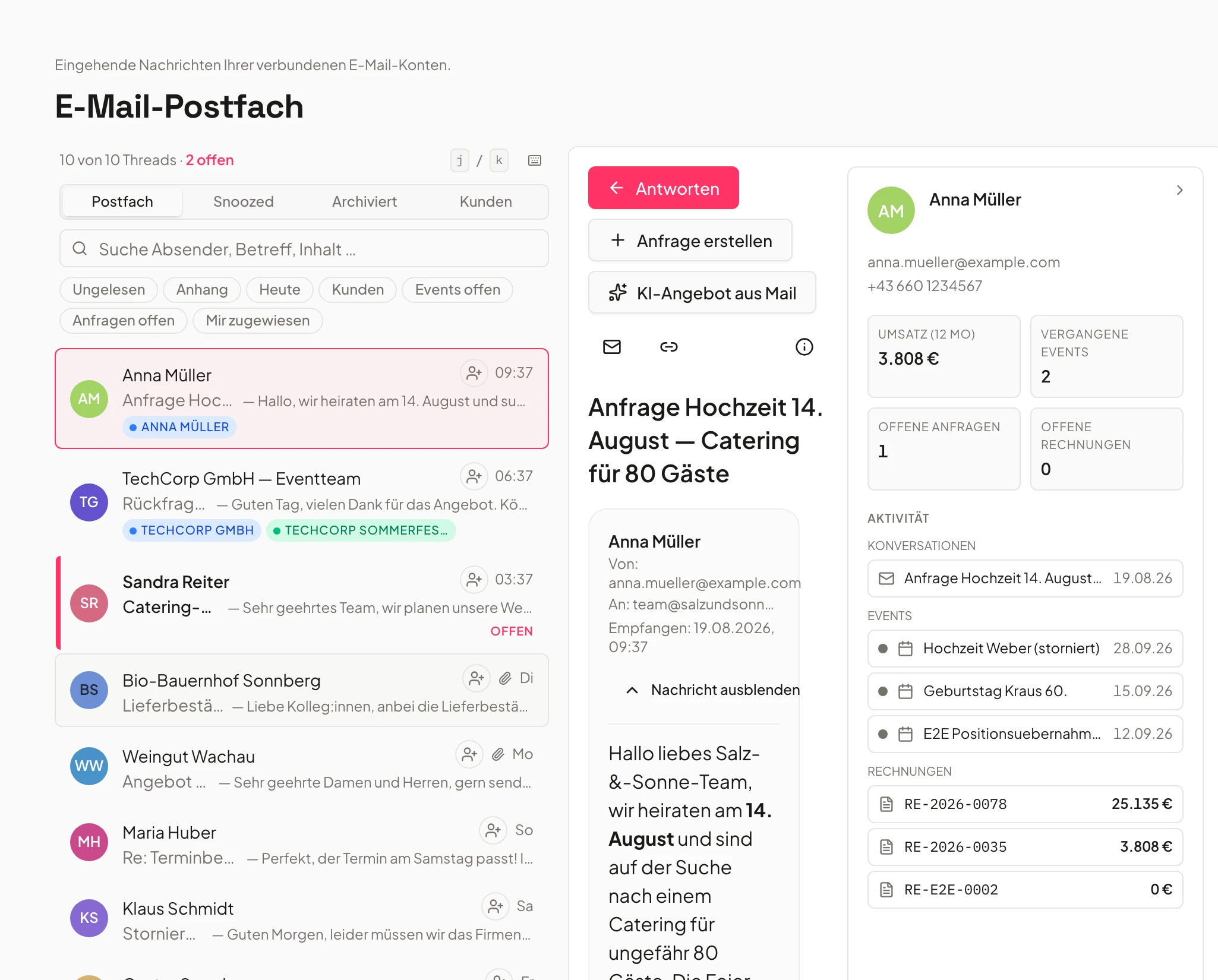 Email inbox in Univents with a message linked directly to an event