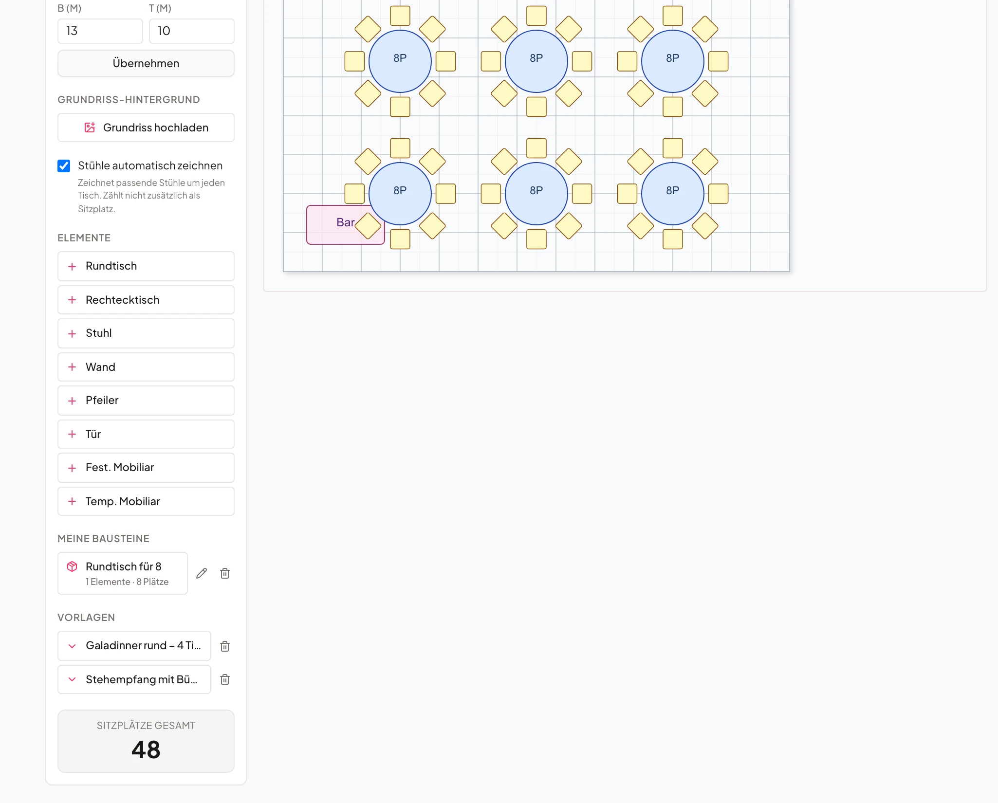 Saved floor plan templates in Univents for recurring events