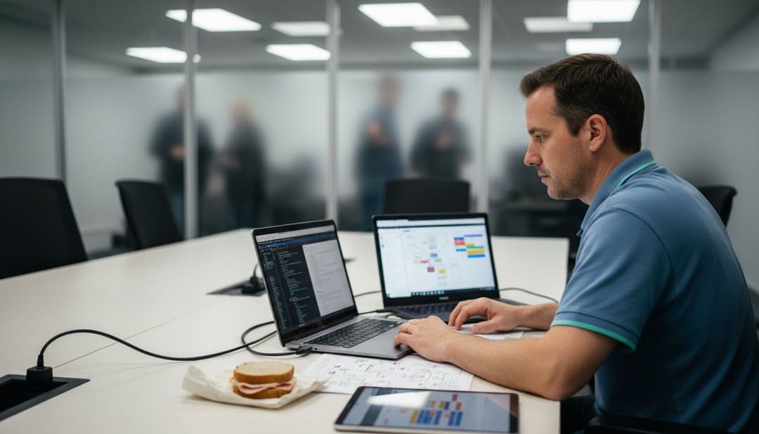 Technician integrating event planning software