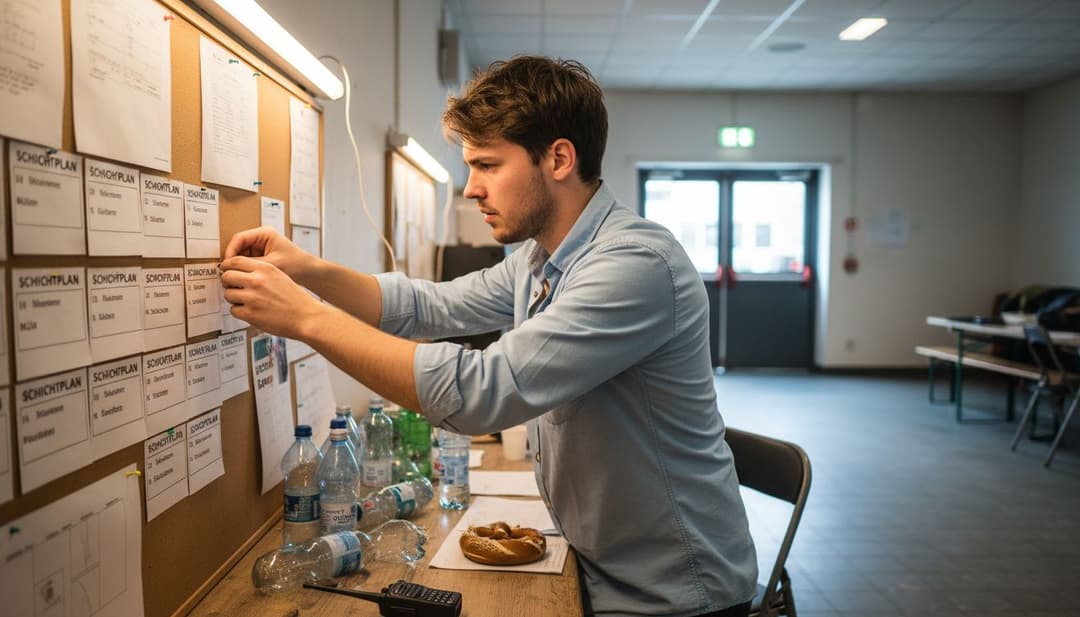 Mitarbeiter plant den Einsatzplan für die Veranstaltung