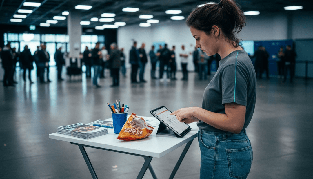 Mitarbeiter betreuen den automatisierten Check-in der Veranstaltungsgäste
