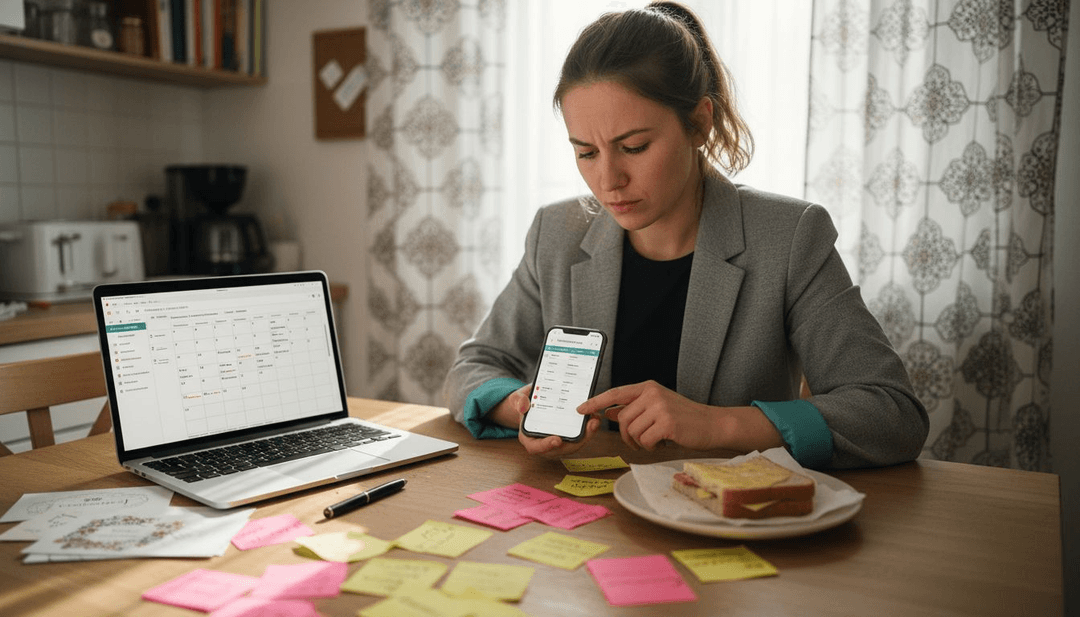 Eine Frau organisiert von zu Hause aus ihren Dienstplan mit einer App.