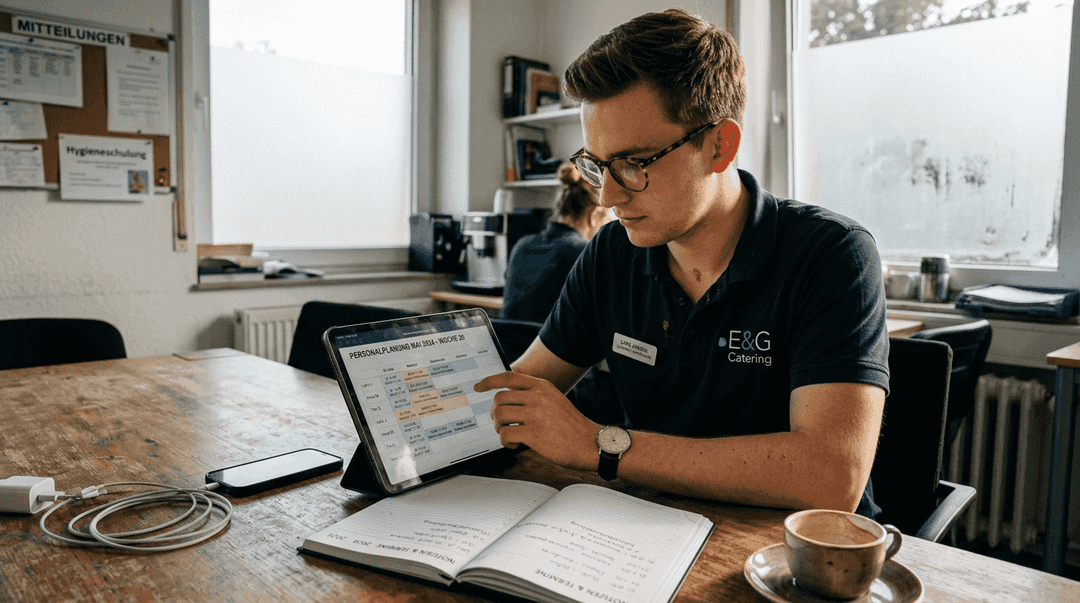 Die Teamleitung prüft den digitalen Dienstplan.