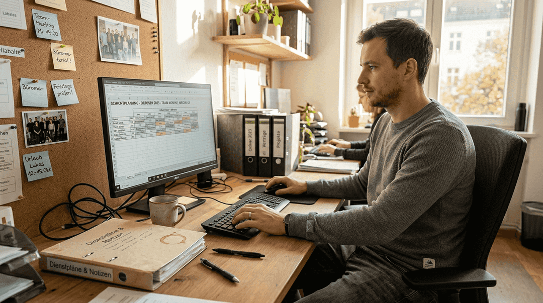 Ein Abteilungsleiter plant die Dienstschichten seines Teams bequem mit einer digitalen Software.