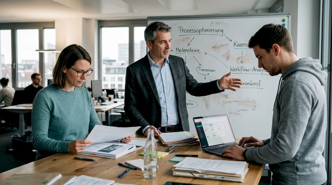 Das Team überprüft gemeinsam die einzelnen Schritte im Automatisierungsprozess für Veranstaltungen.