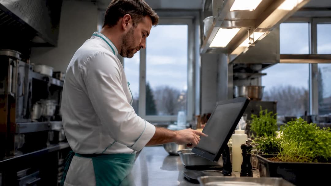 Der Küchenchef nutzt professionelle Geräte und Technik in der Küche.