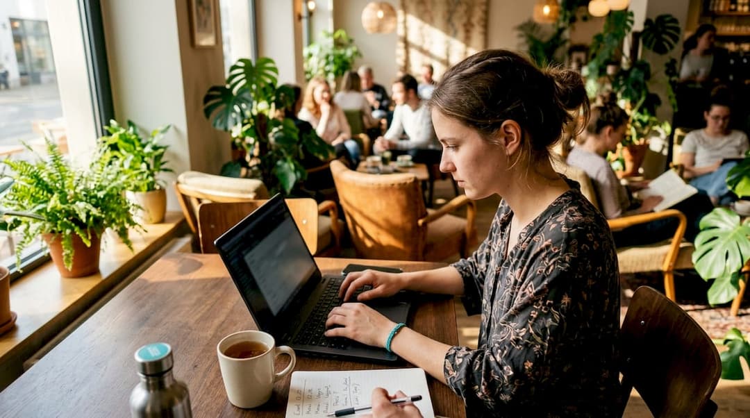Eine Mitarbeiterin arbeitet im Büro am Laptop und verwaltet dabei Bestellungen mit einer Catering-Software.