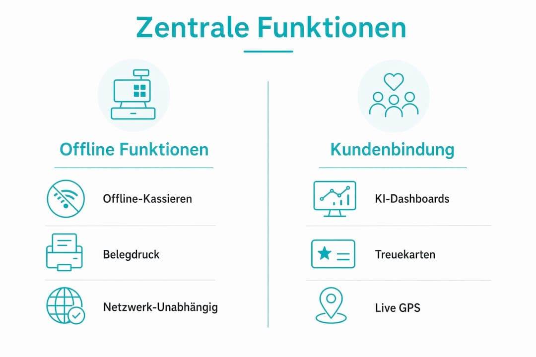 Die Infografik stellt die wichtigsten Softwarefunktionen übersichtlich gegenüber.