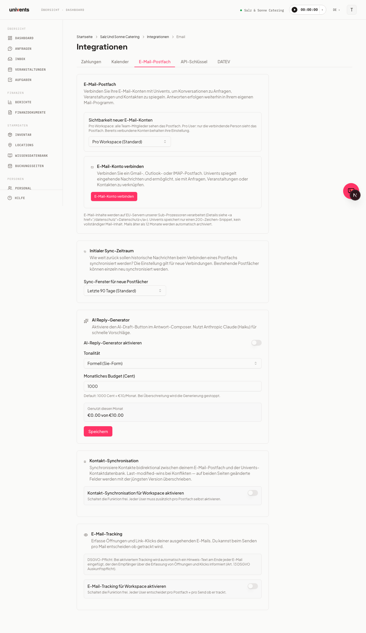 How do I connect my email inbox?
